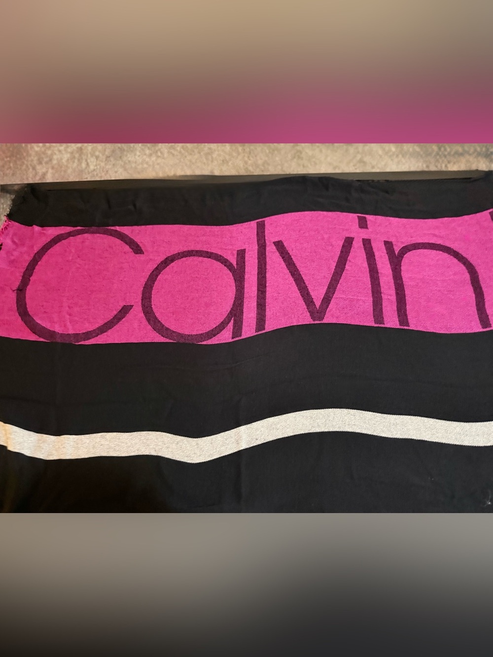 Calvin Klein Black Hot Pink Logo Scarf Oversized Wrap